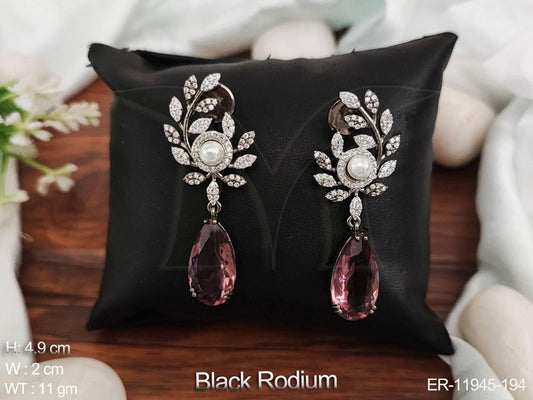 AD Jewelry Black Rhodium Polish Designer Party Wear AD Earrings